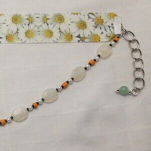 No609 Statement handmade two rows choker necklace with patterned ribbon